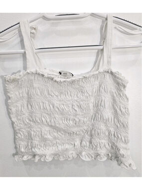 American Eagle Womens Tank Top Crop Top Shirt Smocked White Cotton Medium M NWT